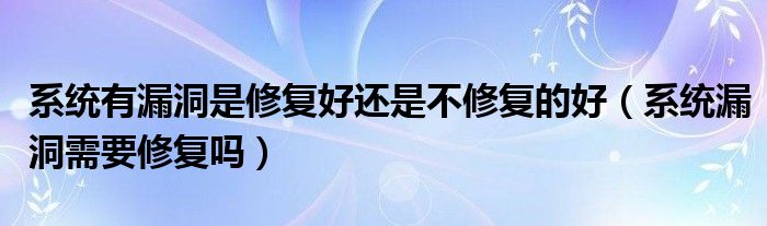 系统有漏洞是修复好还是不修复的好（系统漏洞需要修复吗）