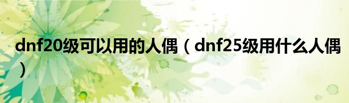 dnf20级可以用的人偶（dnf25级用什么人偶）