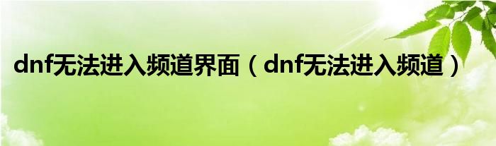 dnf无法进入频道界面（dnf无法进入频道）