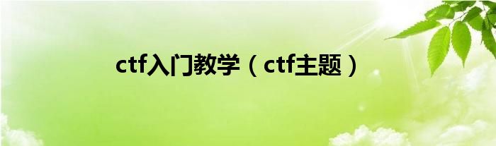 ctf入门教学（ctf主题）