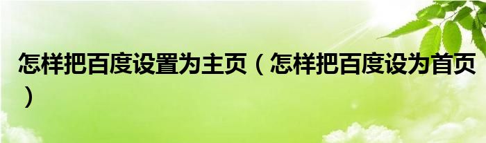 怎样把百度设置为主页（怎样把百度设为首页）