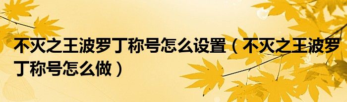 不灭之王波罗丁称号怎么设置（不灭之王波罗丁称号怎么做）