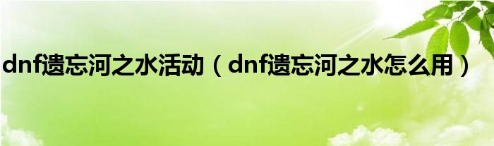 dnf遗忘河之水活动（dnf遗忘河之水怎么用）