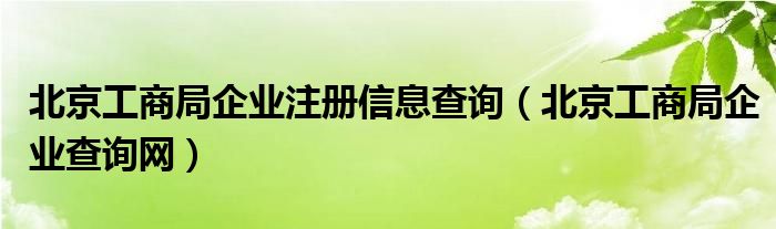 北京工商局企业注册信息查询（北京工商局企业查询网）