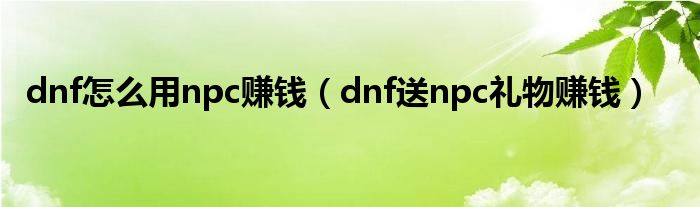 dnf怎么用npc赚钱（dnf送npc礼物赚钱）