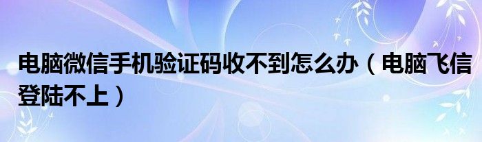 电脑微信手机验证码收不到怎么办（电脑飞信登陆不上）