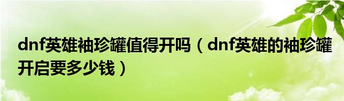 dnf英雄袖珍罐值得开吗（dnf英雄的袖珍罐开启要多少钱）