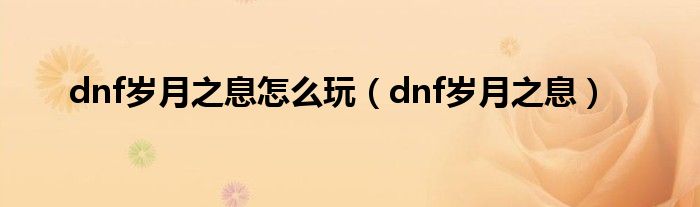 dnf岁月之息怎么玩（dnf岁月之息）