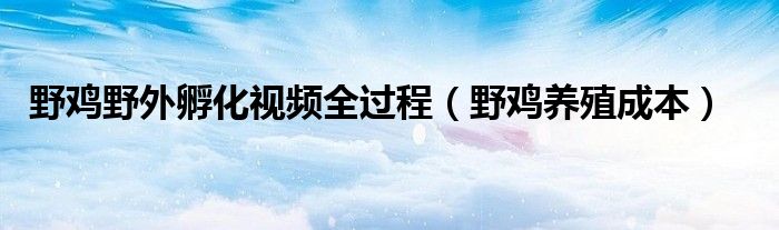 野鸡野外孵化视频全过程（野鸡养殖成本）