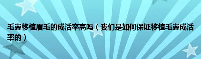 毛囊移植眉毛的成活率高吗（我们是如何保证移植毛囊成活率的）