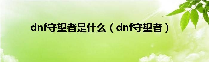 dnf守望者是什么（dnf守望者）