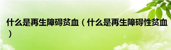 什么是再生障碍贫血（什么是再生障碍性贫血）