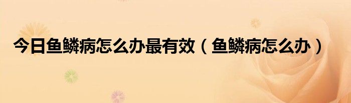 今日鱼鳞病怎么办最有效（鱼鳞病怎么办）