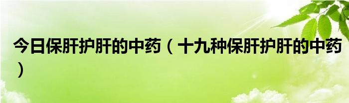 今日保肝护肝的中药（十九种保肝护肝的中药）