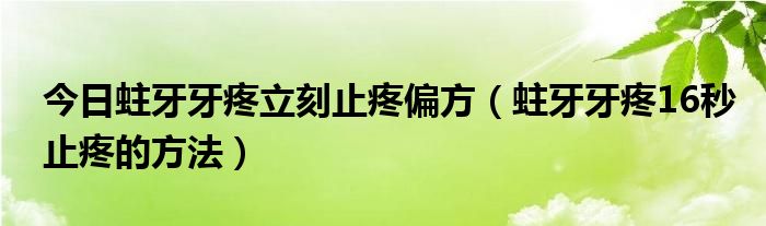 今日蛀牙牙疼立刻止疼偏方（蛀牙牙疼16秒止疼的方法）