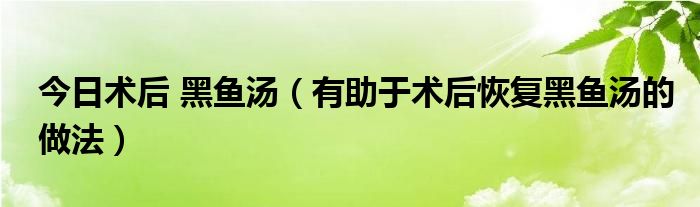 今日术后 黑鱼汤（有助于术后恢复黑鱼汤的做法）