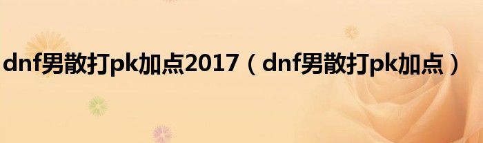 dnf男散打pk加点2017（dnf男散打pk加点）