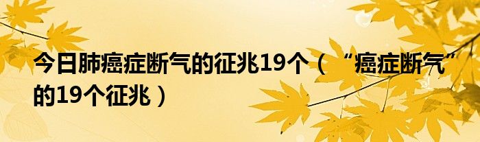 今日肺癌症断气的征兆19个（“癌症断气”的19个征兆）