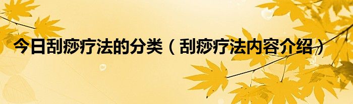 今日刮痧疗法的分类（刮痧疗法内容介绍）