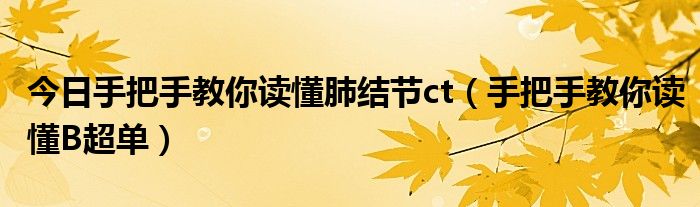 今日手把手教你读懂肺结节ct（手把手教你读懂B超单）