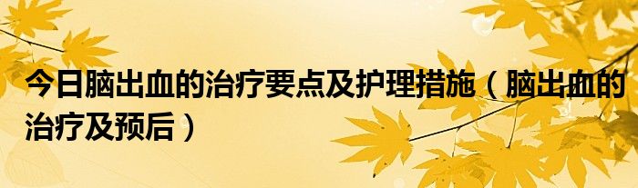 今日脑出血的治疗要点及护理措施（脑出血的治疗及预后）