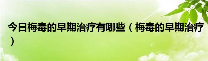 今日梅毒的早期治疗有哪些（梅毒的早期治疗）