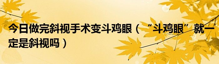 今日做完斜视手术变斗鸡眼（“斗鸡眼”就一定是斜视吗）