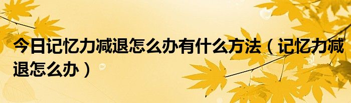 今日记忆力减退怎么办有什么方法（记忆力减退怎么办）