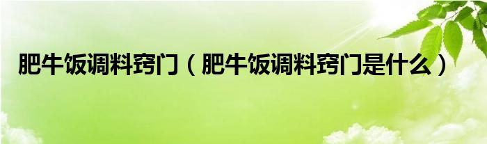 肥牛饭调料窍门（肥牛饭调料窍门是什么）