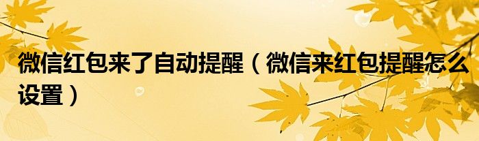 微信红包来了自动提醒（微信来红包提醒怎么设置）