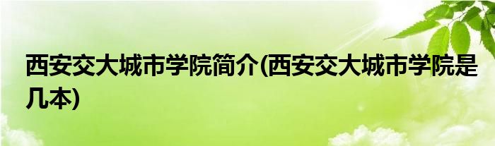 西安交大城市学院简介(西安交大城市学院是几本)