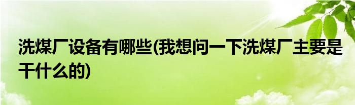 洗煤厂设备有哪些(我想问一下洗煤厂主要是干什么的)