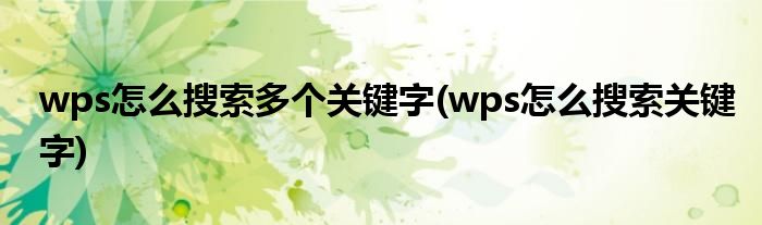 wps怎么搜索多个关键字(wps怎么搜索关键字)