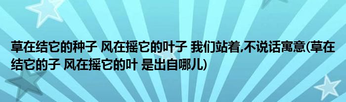 草在结它的种子 风在摇它的叶子 我们站着,不说话寓意(草在结它的子 风在摇它的叶 是出自哪儿)