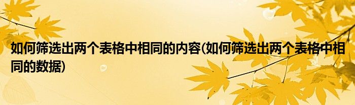 如何筛选出两个表格中相同的内容(如何筛选出两个表格中相同的数据)