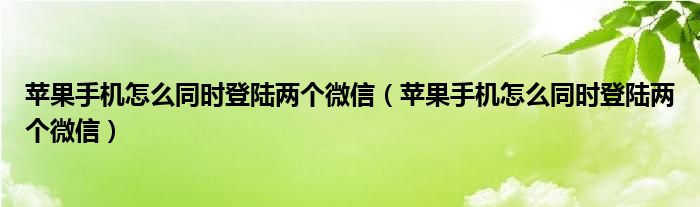 苹果手机怎么同时登陆两个微信（苹果手机怎么同时登陆两个微信）