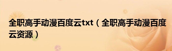 全职高手动漫百度云txt（全职高手动漫百度云资源）