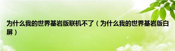 为什么我的世界基岩版联机不了（为什么我的世界基岩版白屏）