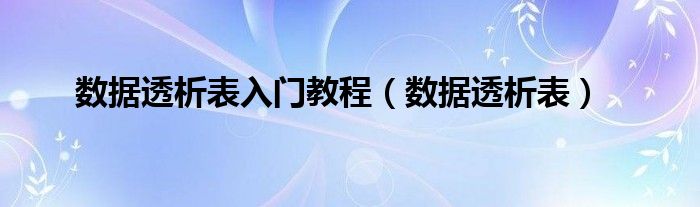 数据透析表入门教程（数据透析表）