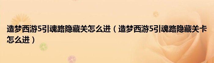 造梦西游5引魂路隐藏关怎么进（造梦西游5引魂路隐藏关卡怎么进）