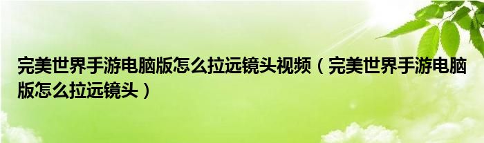 完美世界手游电脑版怎么拉远镜头视频（完美世界手游电脑版怎么拉远镜头）