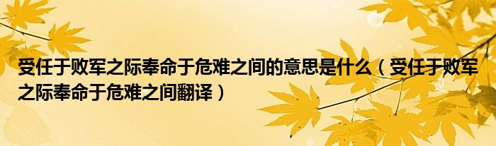 受任于败军之际奉命于危难之间的意思是什么（受任于败军之际奉命于危难之间翻译）