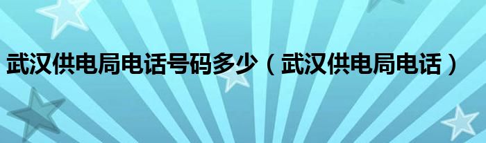 武汉供电局电话号码多少（武汉供电局电话）