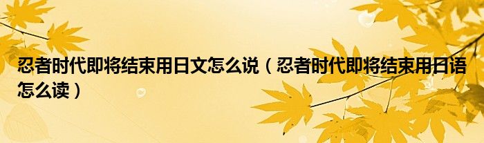 忍者时代即将结束用日文怎么说（忍者时代即将结束用日语怎么读）