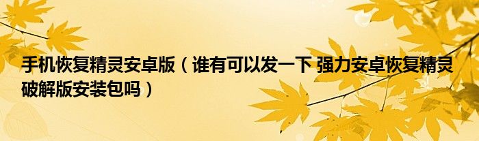 手机恢复精灵安卓版（谁有可以发一下 强力安卓恢复精灵 破解版安装包吗）