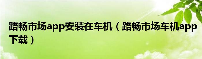 路畅市场app安装在车机（路畅市场车机app下载）