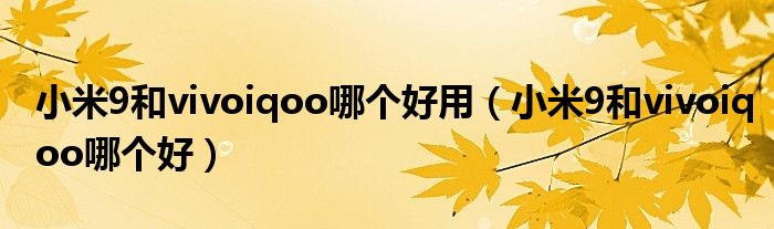 小米9和vivoiqoo哪个好用（小米9和vivoiqoo哪个好）