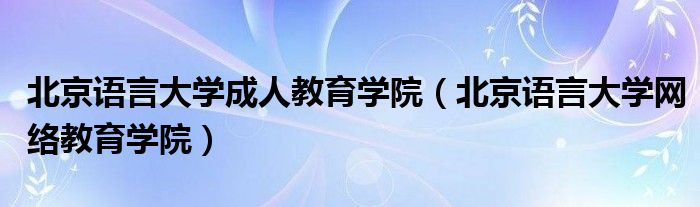 北京语言大学成人教育学院（北京语言大学网络教育学院）