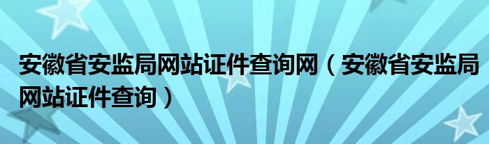 安徽省安监局网站证件查询网（安徽省安监局网站证件查询）