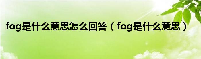 fog是什么意思怎么回答（fog是什么意思）